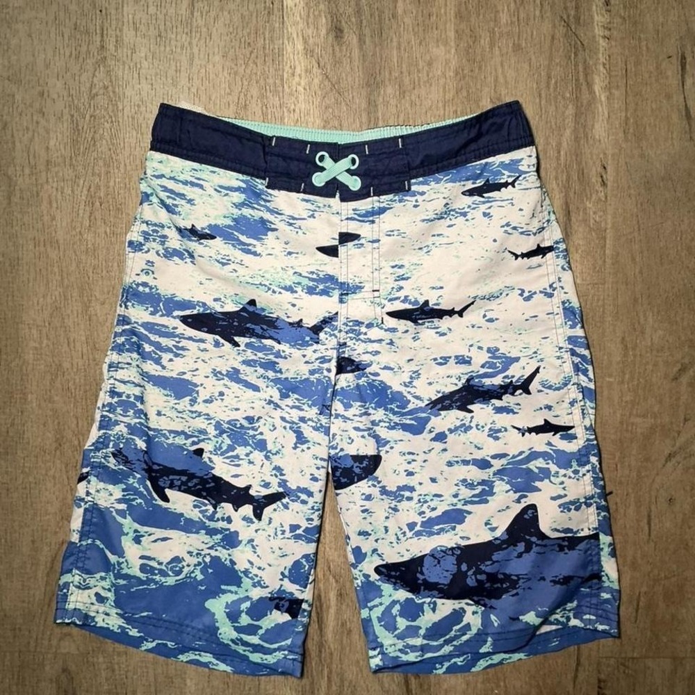 Cat & Jack Shark Print Swim Trunks Boys Size XL 16 Blue NWT Board Shorts Summer
